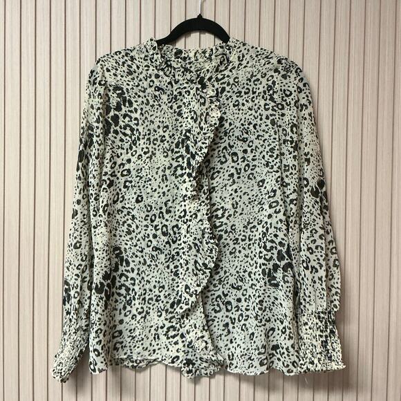 T Tahari Leopard Print Hidden Button-Up Ruffle Top Women’s Size M - Picture 1 of 5